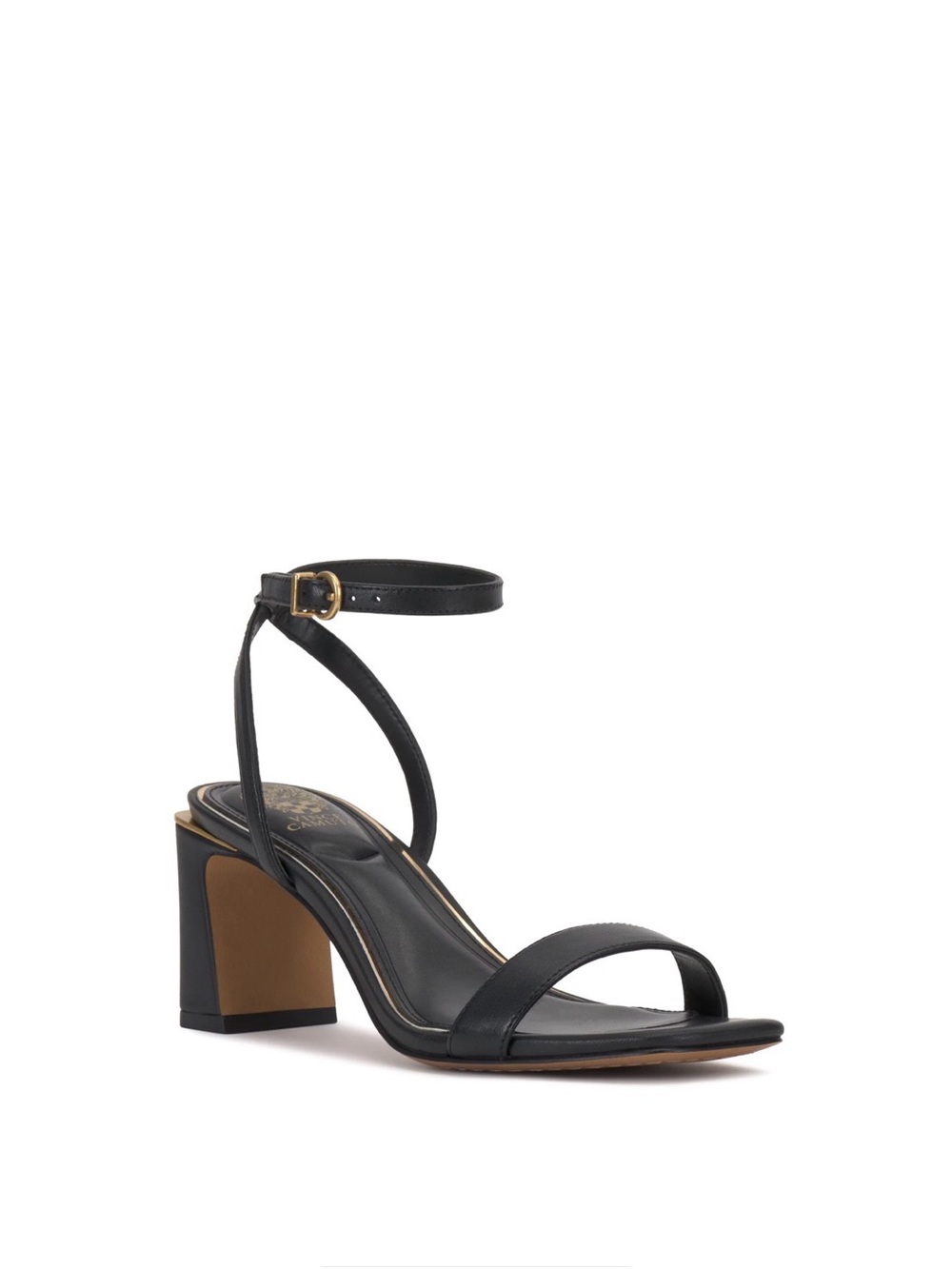 NWOT Vince Camuto Black Leather Ankle-Strap Block Heel Sandals 8.5